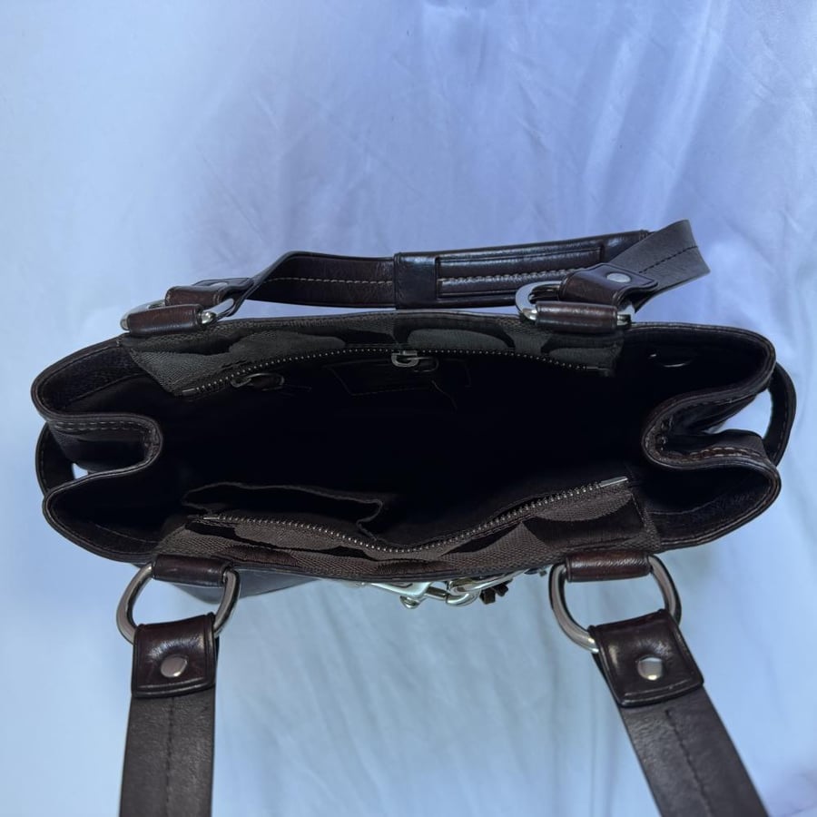Coach Dark Brown Signature Canvas & Python Trim Shoulder Bag
