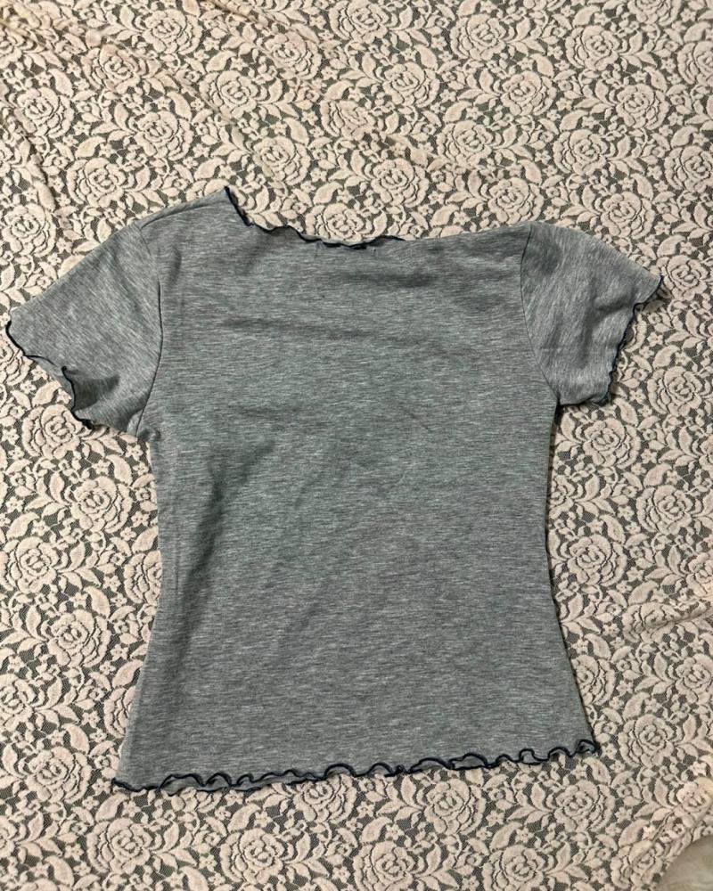 Collection Grey Heart Patch Asymmetrical Top - Size M