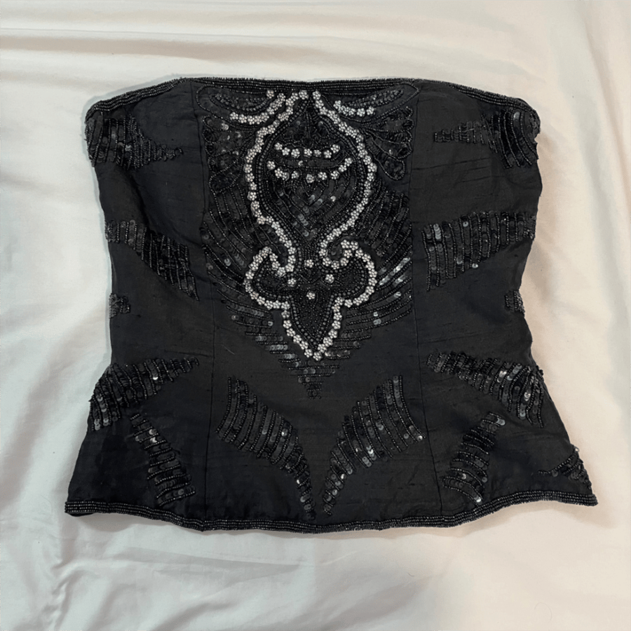 Aftershock Black Beaded Strapless Bustier Top - Size L