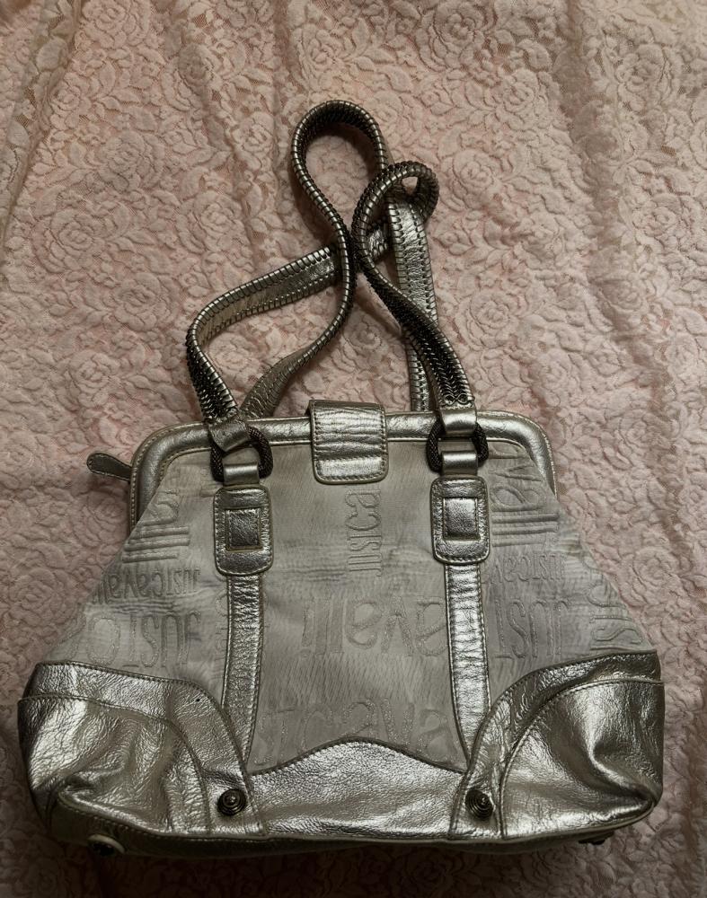 Just Cavalli handbag featuring a silver monogrammed fabric