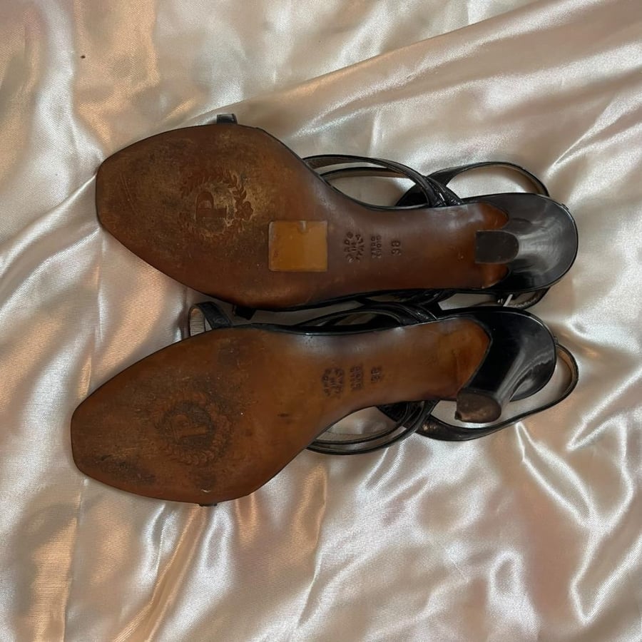 Pollini Black Patent Leather Strap Heels - Size EU 38 / US 7.5-8