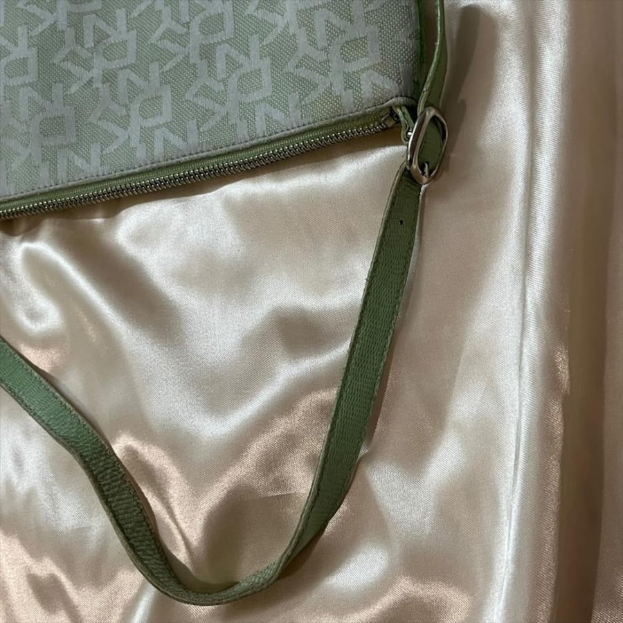 DKNY Sage Green Monogram Canvas Shoulder Bag