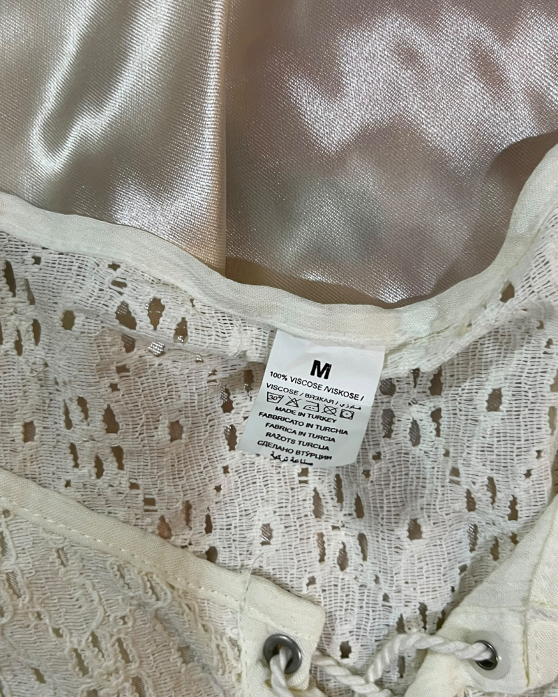 White Lace Crochet Lace-Up Tunic Top - Size M