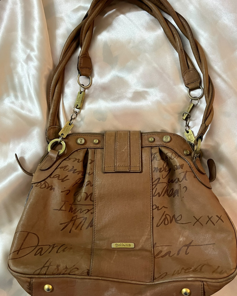 Galliano Tan / Light Brown Leather Graffiti Heart Lock Shoulder Ba