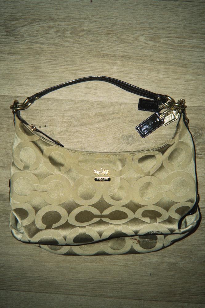 Coach Beige Large Signature Jacquard Shoulder Bag