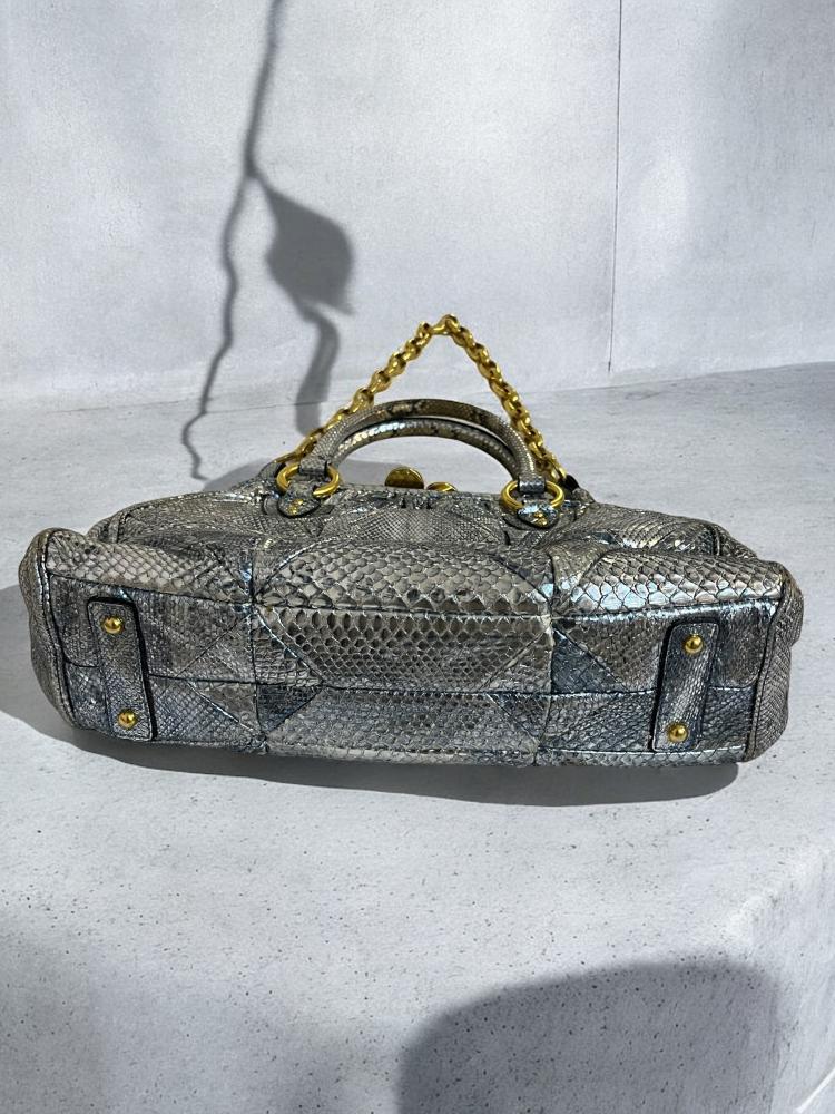 Marc Jacobs Metallic Grey Quilted Leather Stam Satchel