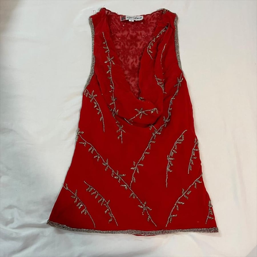 Aftershock Red Beaded Drape Neck Sleeveless Top - Size S