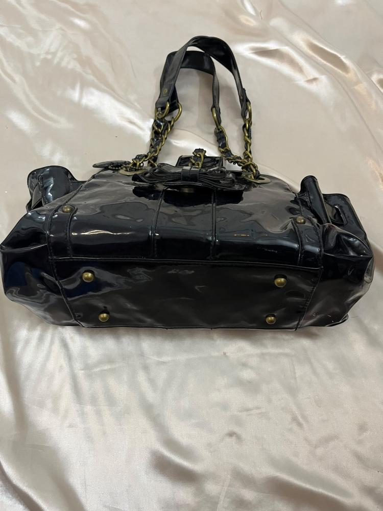 Adore Black Patent Bow Chain Shoulder Bag