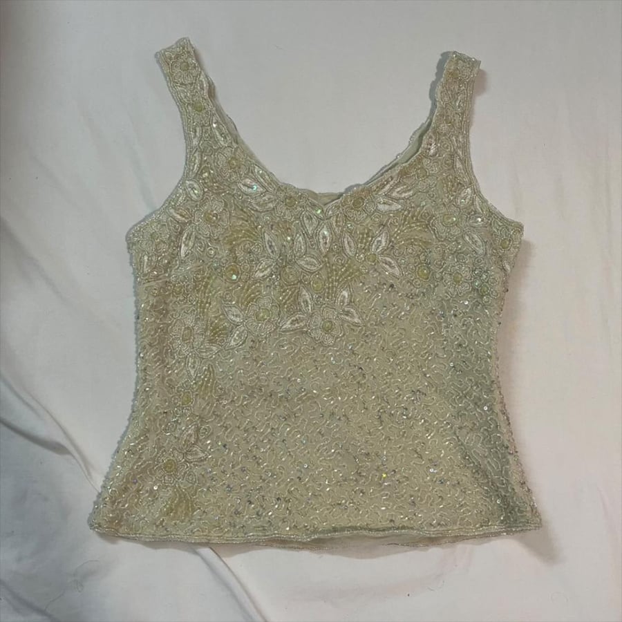 Aftershock Cream Beaded & Sequined Sleeveless top- size M