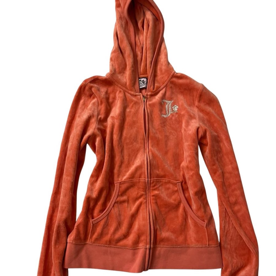 Juicy Couture Coral-Orange Velour Hoodie & Trackpants Set - size L