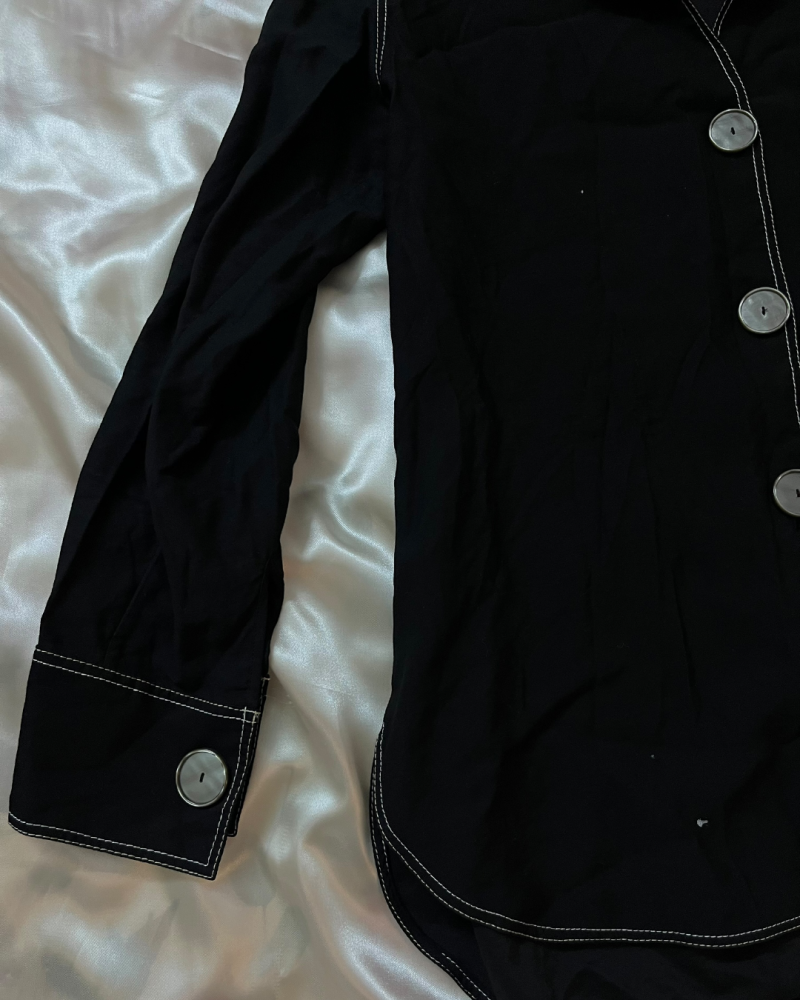 Massimo Dutti Black Contrast Stitch Long-Sleeve Button-Down Shirt - Size EUR 38 / USA 6 / MEX 28