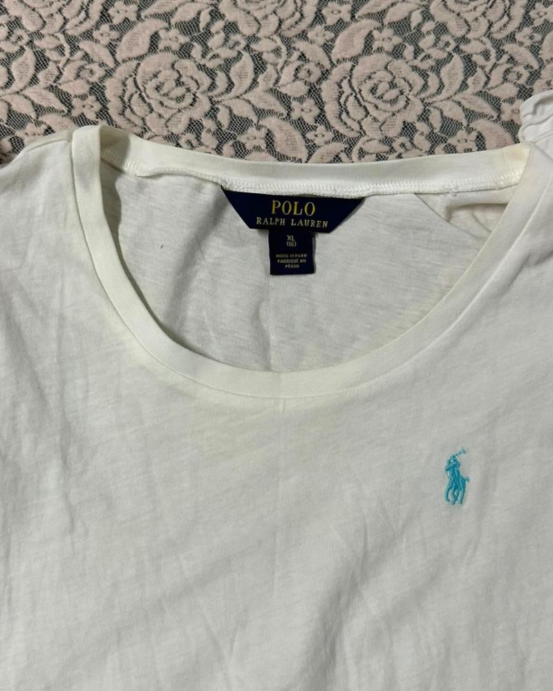 Polo Ralph Lauren White Cap-Sleeve Ruffle T-Shirt — Size XL (16)