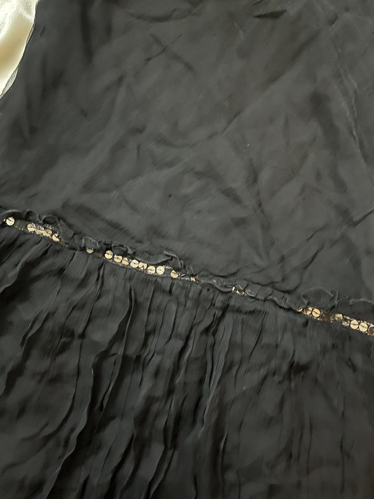 Promod Black V-Neck Dress with Sequins and Lace Trim - Size EU 38 / UK 10 L - see-through