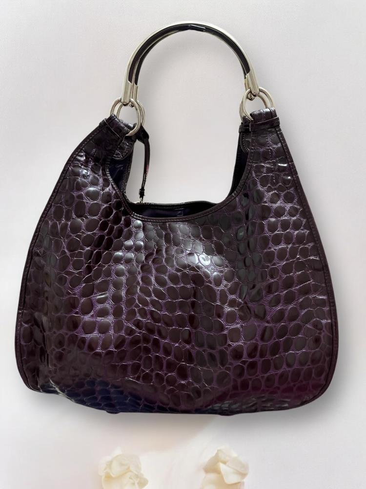 Dior Purple Croc Embossed Patent Leather 61 Tote
