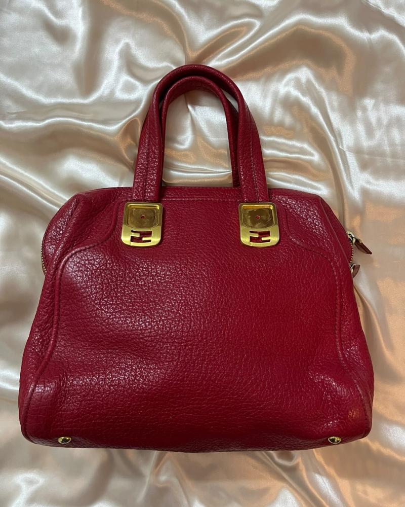 Fendi Cerise Red Pebbled Leather Handbag