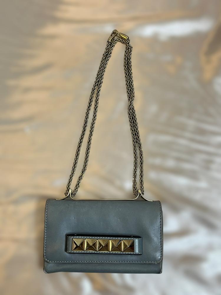 Valentino Grey Leather Chain Shoulder Bag with Gold Stud Detail