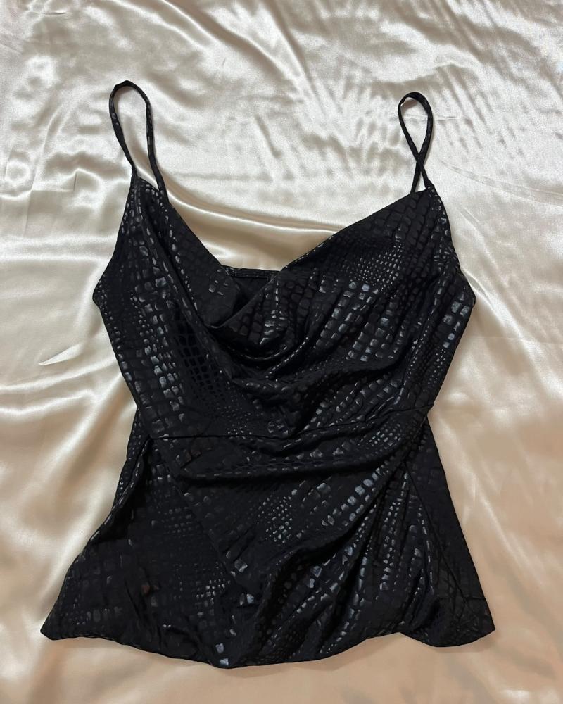 MNG Black Mock-Croc Textured Cami Top - Size M (EUR/UK) / Size S (US)