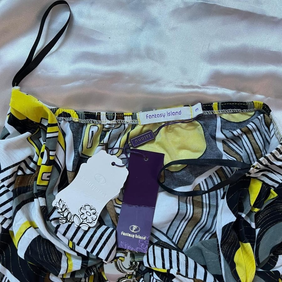 Fantasy Island Yellow and Black Geometric Halter Neck Top - Size L- 3