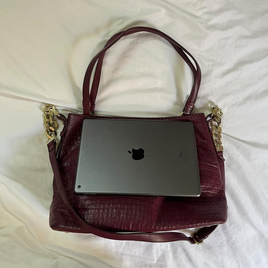 Etienne Aigner Burgundy Crocodile Print Leather Shoulder Bag