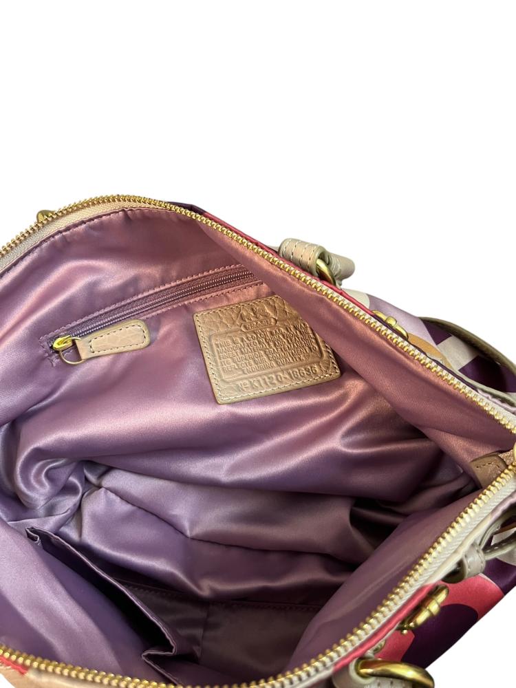 Coach Multicolor Op Art Satin and Leather Sophia Satchel