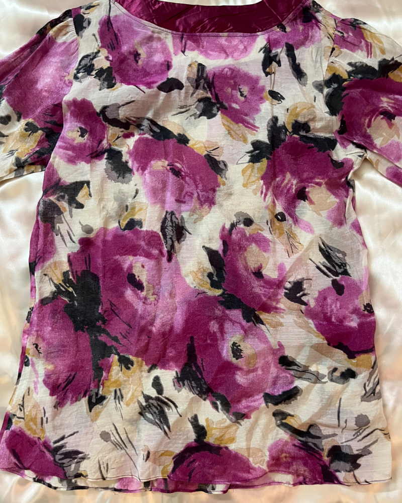 Lianqi Purple Floral Print Short-Sleeve Top - Size L