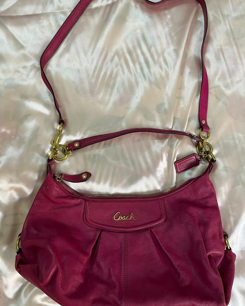 Coach Magenta Leather Pleated Shoulder Bag