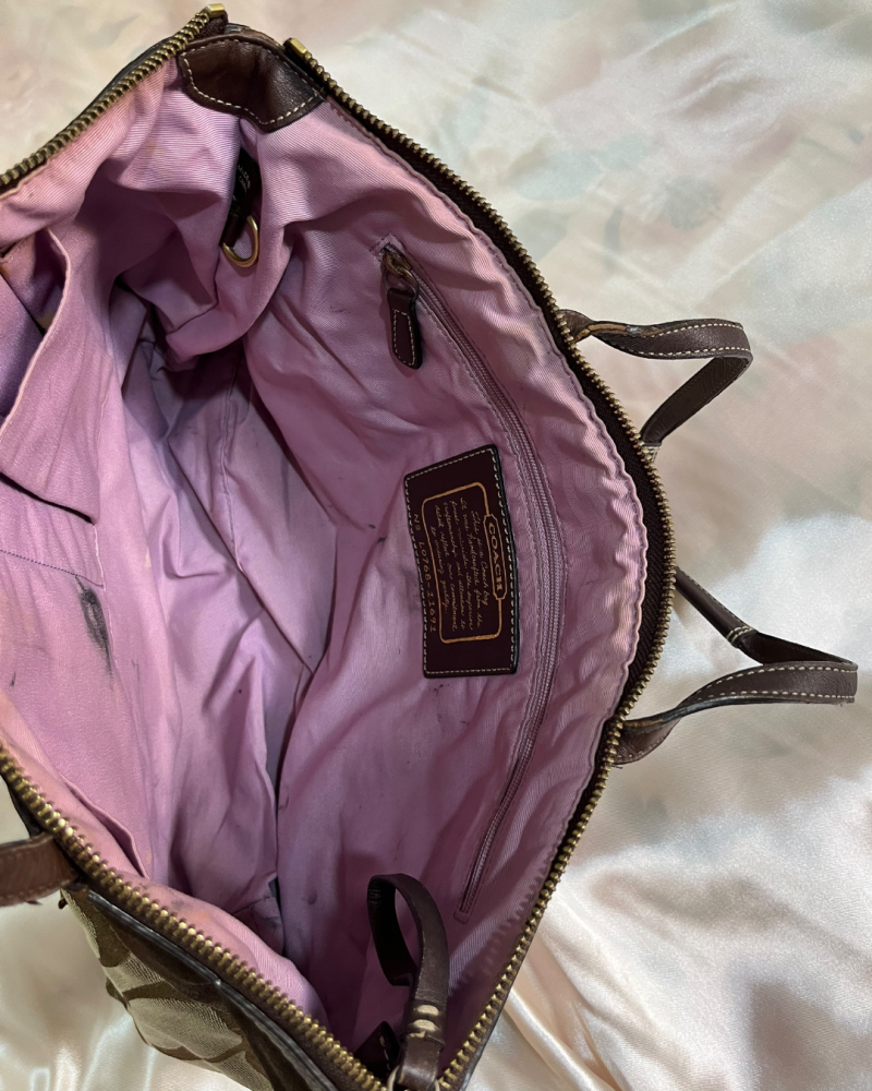 Coach Brown Signature Canvas & Satin Trim Tote Bag