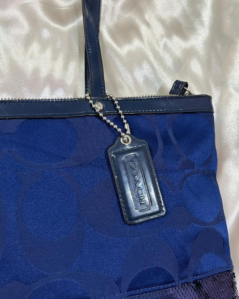 Coach Navy Blue Signature Canvas & Sequin Tote Bag