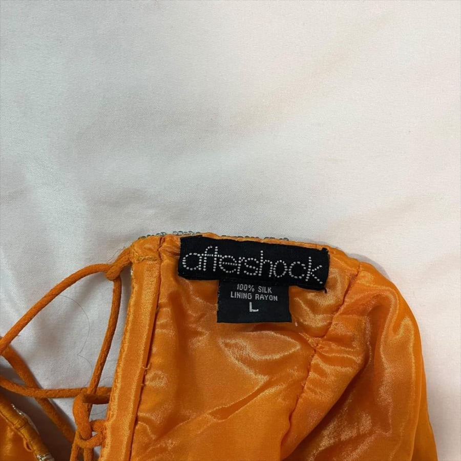 Aftershock Orange Floral Beaded Halter Top - Size L