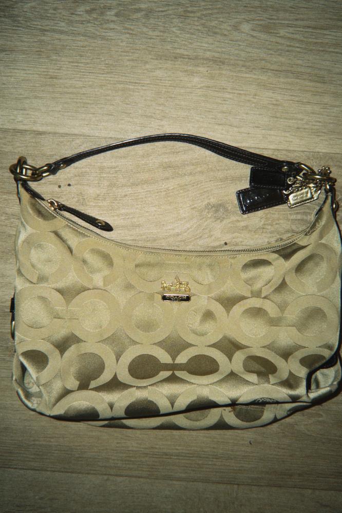 Coach Beige Large Signature Jacquard Shoulder Bag