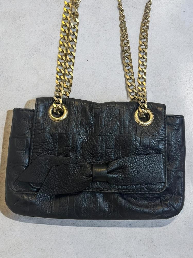 Carolina Herrera Black Monogram Leather Small Audrey Shoulder Bag