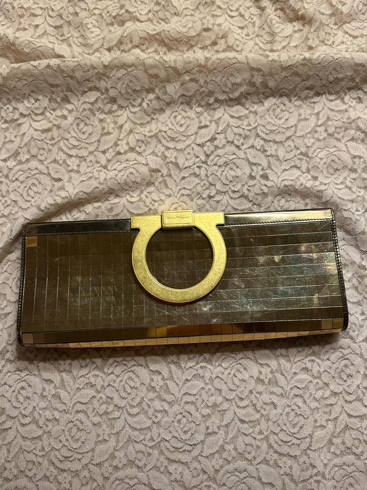 Salvatore Ferragamo Gold Tiles Gancini Clutch Bag