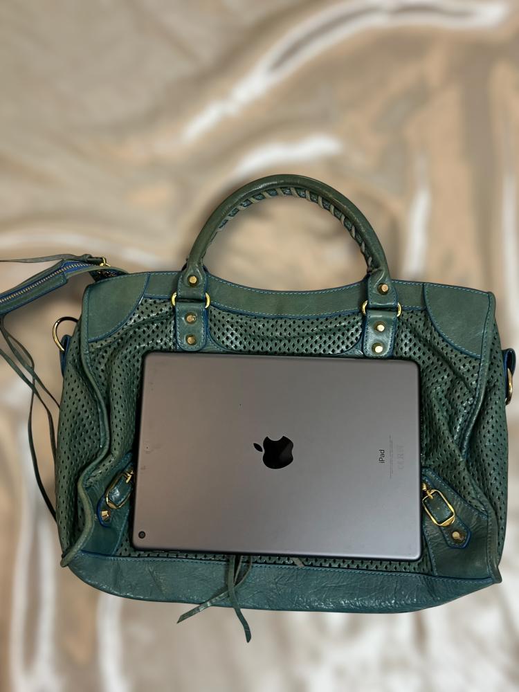 Balenciaga Green Perforated Leather City Bag