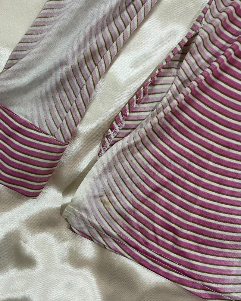 Modelli Paris Pink and White Striped Long Sleeve Polo Shirt - Size S-m