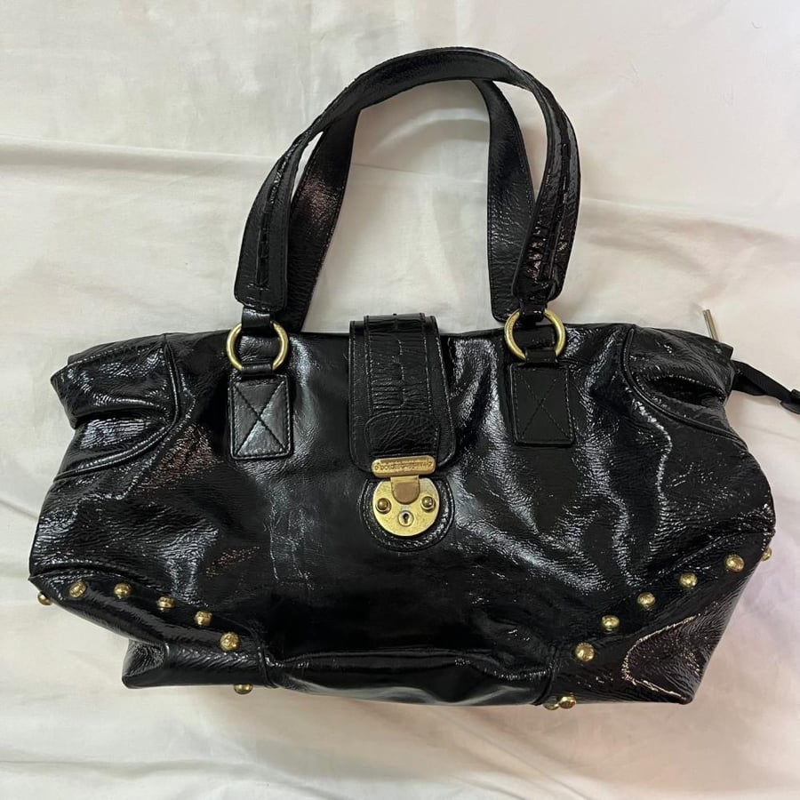 Dolce & Gabbana Black Patent Leather Studded Shoulder Bag