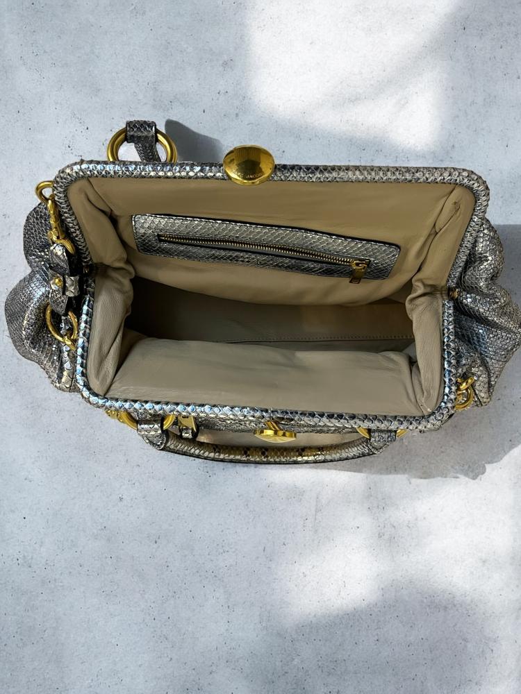 Marc Jacobs Metallic Grey Quilted Leather Stam Satchel