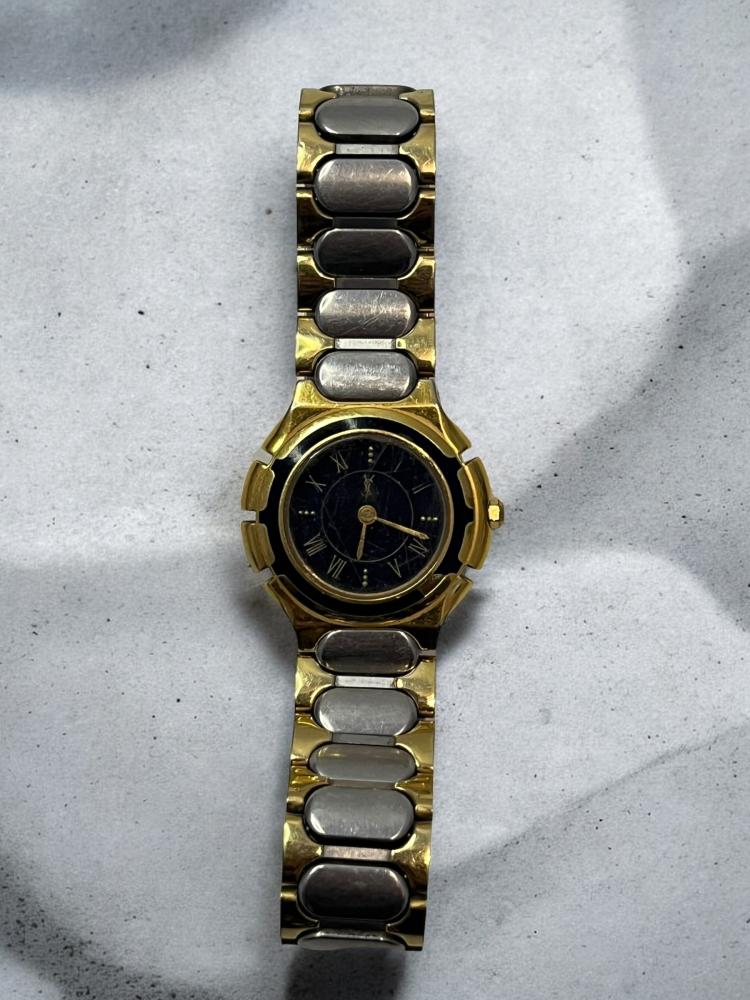Vintage 90s Yves Saint Laurent Unisex Quartz Watch with Dark Blue Dial