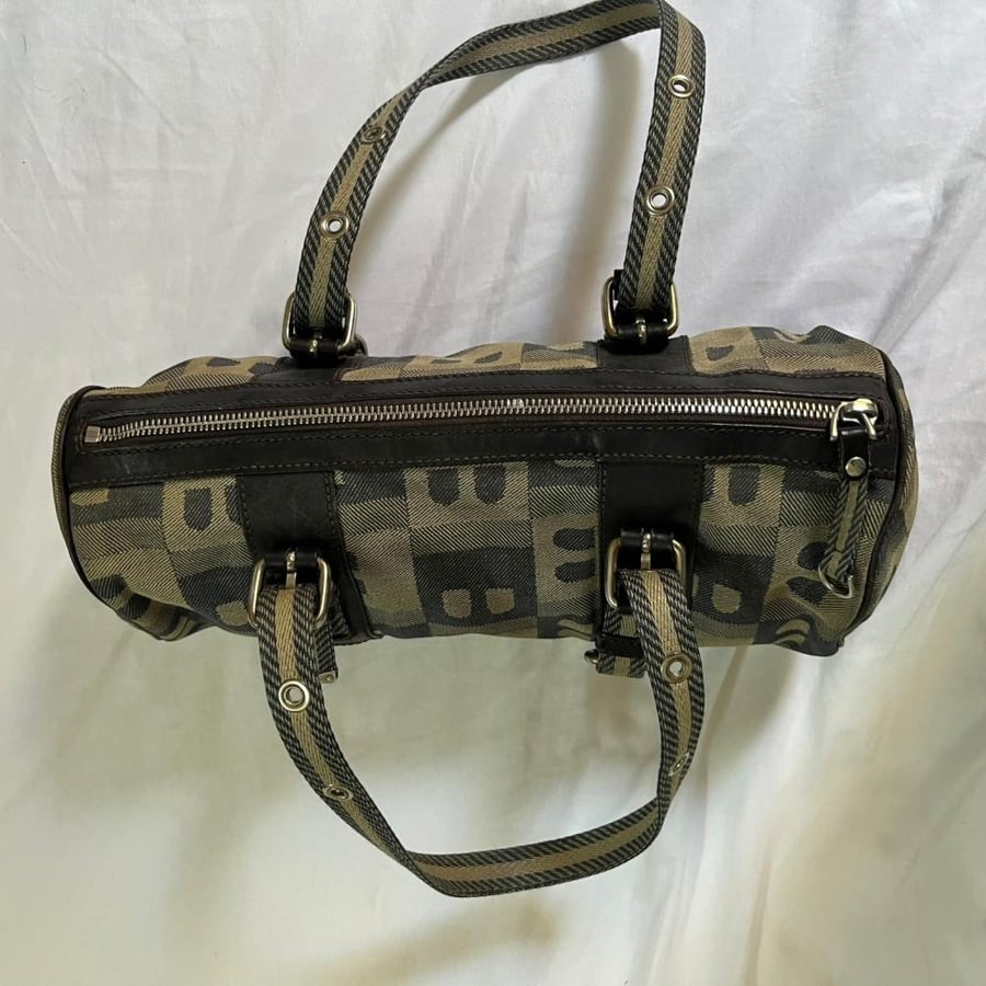 Bally Monogram Canvas & Leather Barrel Shoulder Bag