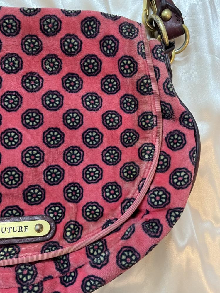 Juicy Couture Pink Velour Floral Pattern Shoulder Bag