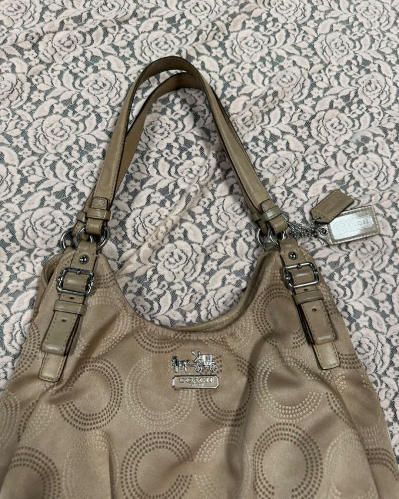 Coach Dotted Optic Art Canvas Hobo Bag — Beige/Tan