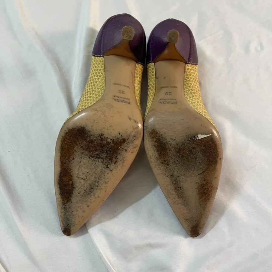 Prada Woven Straw and Purple Leather Pumps - Size 39