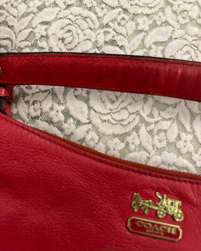 Coach Red Pebble Leather Hobo Bag