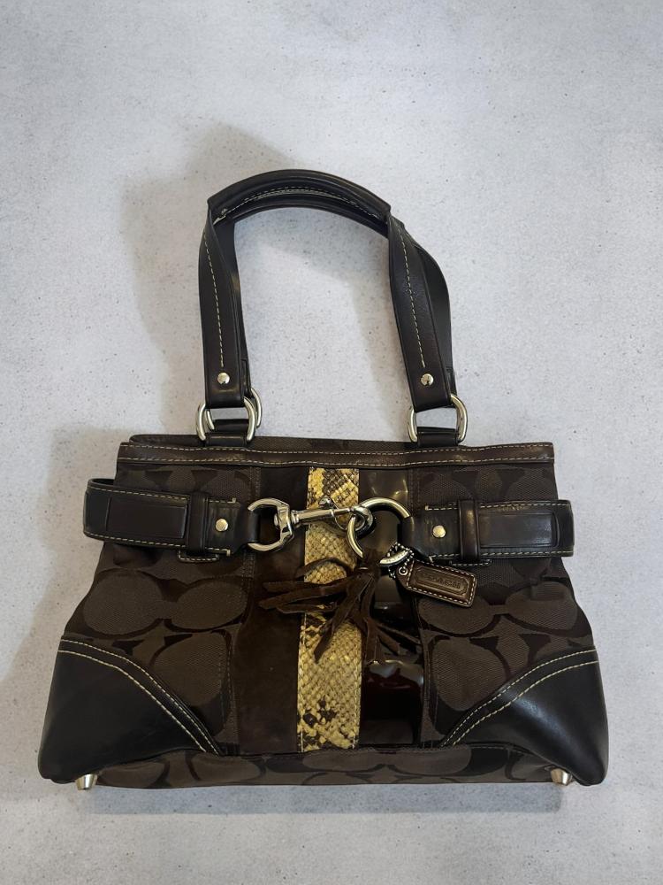 Coach Hampton Signature Carryall Bag Shoulder Purse Black Snake
