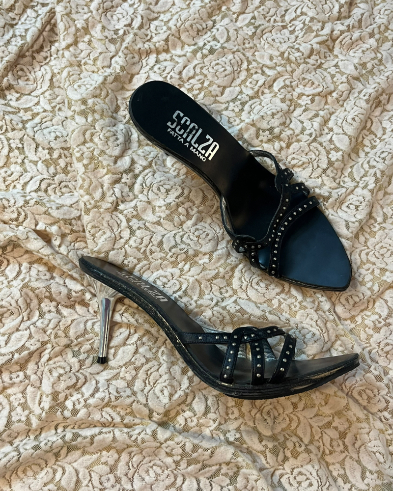 Scalza Black Studded High-Heel Mules - size 38
