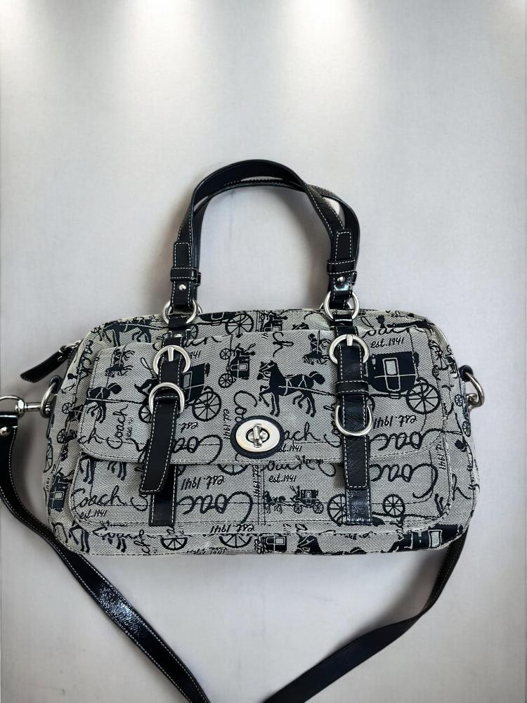 Coach F14035 Chelsea Horse And Carriage Satchel Double Handle Purse Black CanvasCoach