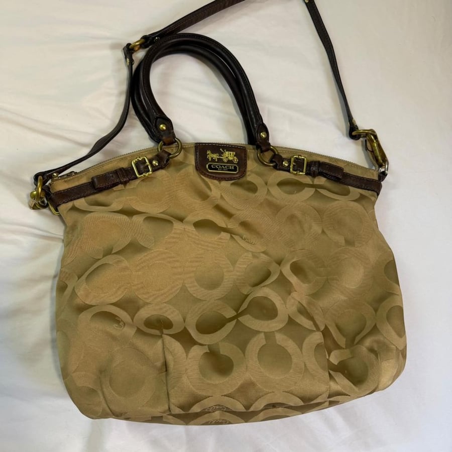 Coach Beige Monogrammed Satchel Bag