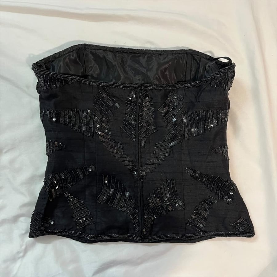 Aftershock Black Beaded Strapless Bustier Top - Size L