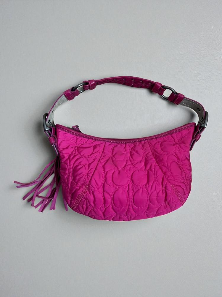 Vintage Coach Soho 6791 Pink Signature Quilted Logo Bag Leather Braided Strap Y2K