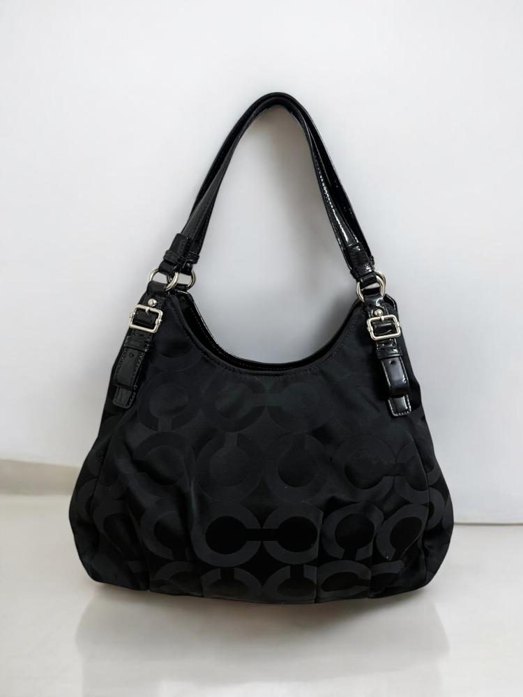 COACH 16505 Madison MAGGIE Black Op Art Hobo Handbag
