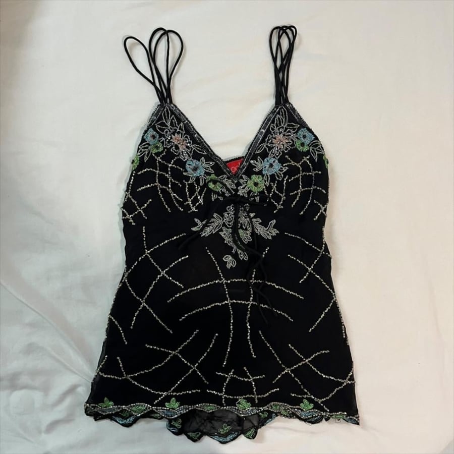 Aftershock Black Floral Beaded Cami Top - Size S